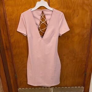 Tobi Light Pink Lace-Up Backless Dress